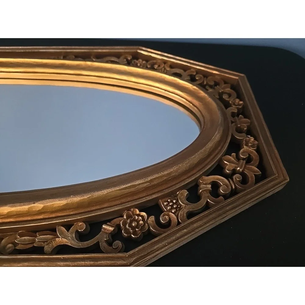 Vtg MCM Hollywood Regency Gold Octagon Wall Mirror Syroco Long Skinny Ornate '64